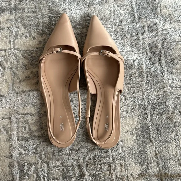 Zara Pointed Flat Leather Sling backs in Size 36 or US 6 - Picture 7 of 8